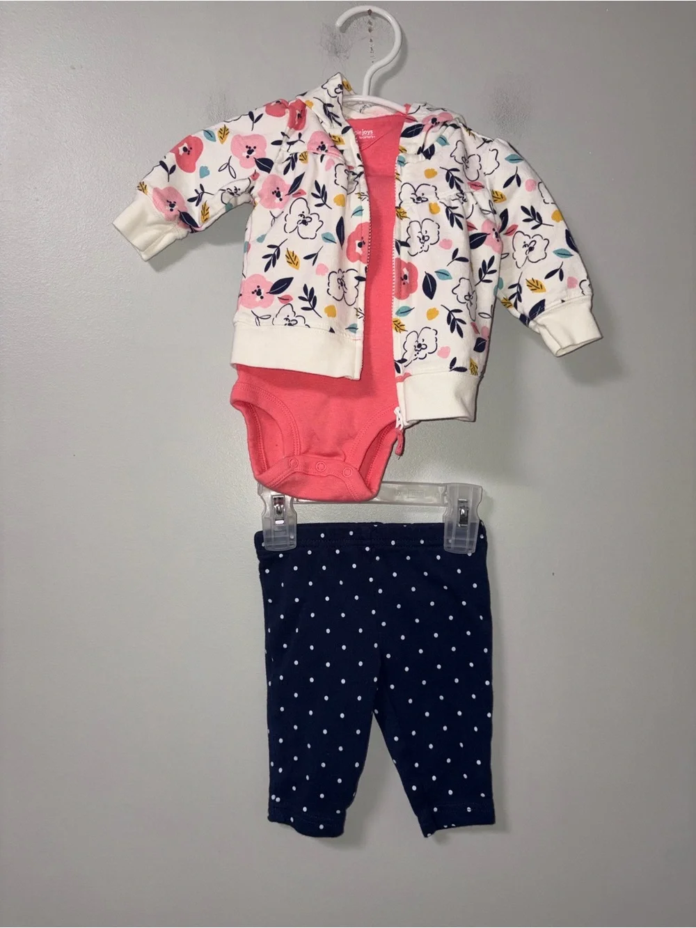 Simple Joys by Carters 3 Piece Cream Floral Coral Navy Polka Dot Set Girls 0-3M